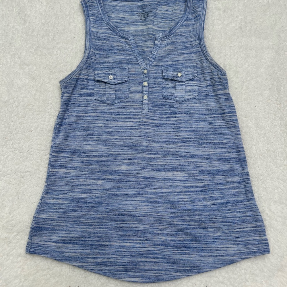 Sonoma Heathered Blue Sleeveless Tank with Chest Pockets